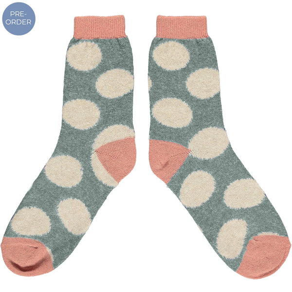 Women's Lambswool Ankle Socks - Large Spot/Sage