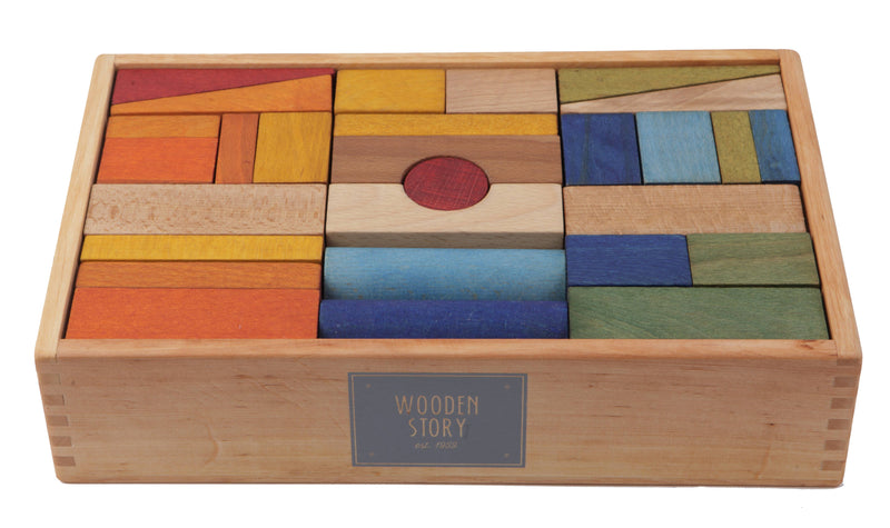 Wooden Blocks In Tray XL - 63 pcs Rainbow