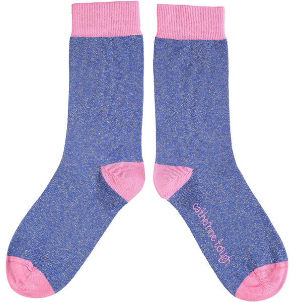 Women's Organic Cotton Crew Sock: 4-7 UK / 6.5-9.5 US / Glitter - Blue