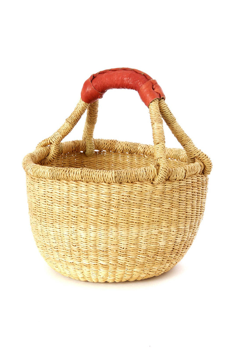 Natural Mini Bolga Basket with Leather Handle - Small