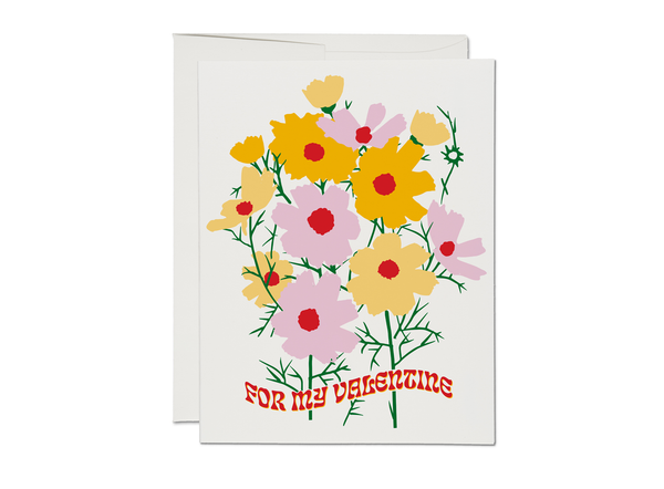 For My Valentine Flowers Card
