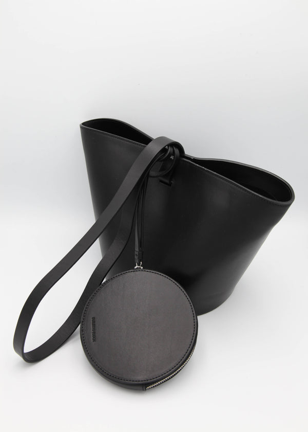 Short Basket Bag in Black or Natural Veg Tan with Circle Pouch