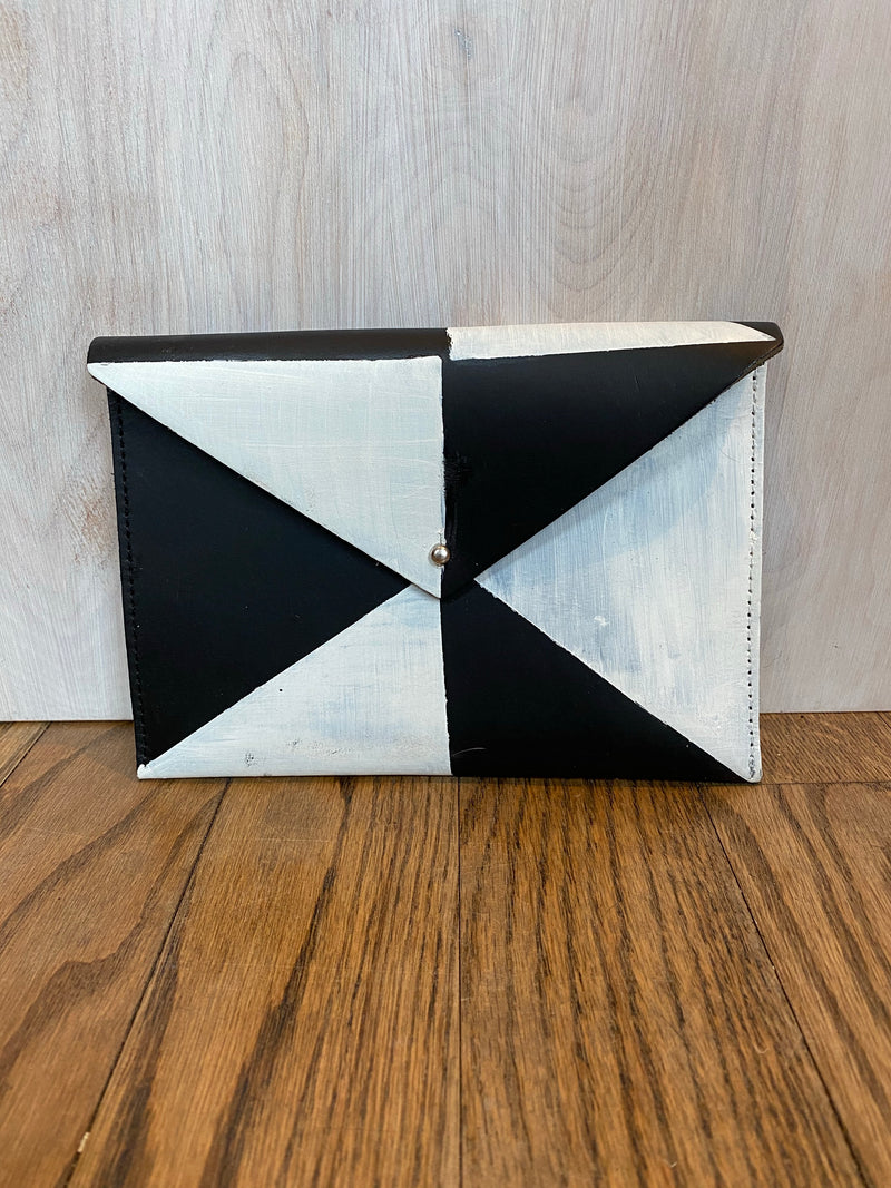 Abigail Chapin hand-painted black leather clutch
