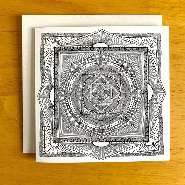 Geometric Mandala Card -Hand Drawn Blank Greeting Card