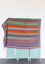 Kantha Quilt - Turquoise Patchwork/Bold Stripe