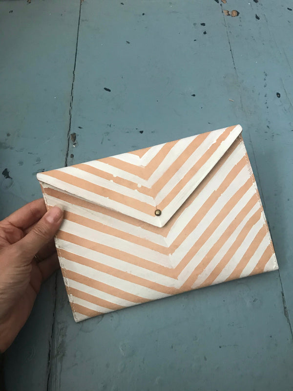 Abigail Chapin hand-painted veg tan clutch- chevrons