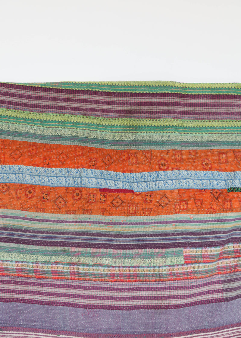 Kantha Quilt - Turquoise Patchwork/Bold Stripe
